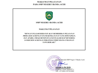 MAKLUMAT PELAYANAN PADA SMP NEGERI 3 BANDA AСЕН