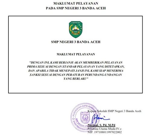 MAKLUMAT PELAYANAN PADA SMP NEGERI 3 BANDA AСЕН